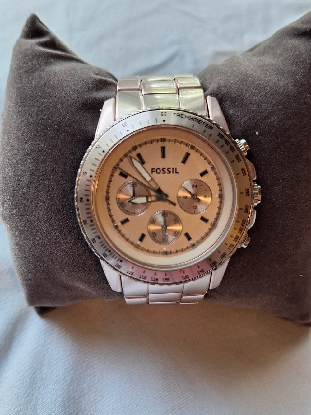 Fossil Silver Tone Chronograph Women's Watch with Champagne Dial